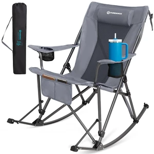 Rocking Camping Chair for adults, 440Lbs Lawn Chairs for Outdoor | Oversized Folding chair for Outside with Pillows, Wide Armrest, 2 Cup Holders, Carry Bag for Patio Garden (Grey) Rocking Camping Chair for adults, 440Lbs Lawn Chairs for Outdoor | Oversized Folding chair for Outside with Pillows, Wide Armrest, 2 Cup Holders, Carry Bag for Patio Garden (Grey)