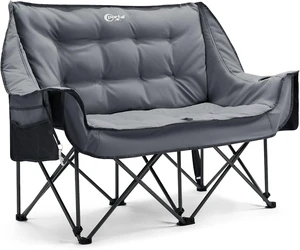 600 lbs Double Camping Chair,2 Person Folding Loveseat,Gray | Padded Cushion for Adults Camp Lawn Love Seat with Side Pocket Portable Couch, Heavy Duty Wide Chairs with Cup Holder 600 lbs Double Camping Chair,2 Person Folding Loveseat,Gray | Padded Cushion for Adults Camp Lawn Love Seat with Side Pocket Portable Couch, Heavy Duty Wide Chairs with Cup Holder