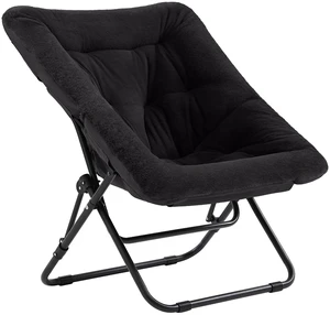 Comfy Folding Saucer Chair for Adults, Moon Chair, Black | Soft Faux Fur Seat, Metal Frame Structure, Cozy Accent Seating for Reading and Relaxing in Bedrooms, Living Rooms and Dorms Comfy Folding Saucer Chair for Adults, Moon Chair, Black | Soft Faux Fur Seat, Metal Frame Structure, Cozy Accent Seating for Reading and Relaxing in Bedrooms, Living Rooms and Dorms