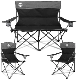 Outdoor Camping Chair Set of 3,Folding Padded Camp Chair w/1 Sofa,2 Single Chairs,Collapsible Conversation Set for Family Patio, Beach (Black) Outdoor Camping Chair Set of 3,Folding Padded Camp Chair w/1 Sofa,2 Single Chairs,Collapsible Conversation Set for Family Patio, Beach (Black)