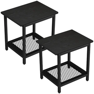 2-Tier Outdoor Side Table with Storage, Weather Resistant Patio End Table, HDPS Small Accent Table for Deck, Garden, Pool, Backyard, Black 2pcs 2-Tier Outdoor Side Table with Storage, Weather Resistant Patio End Table, HDPS Small Accent Table for Deck, Garden, Pool, Backyard, Black 2pcs