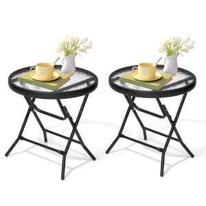 Outdoor Side Table, Small Patio End Table Set of 2, Black | Foldable Portable, Thick Tempered Glass Tabletop, Sturdy Steel Frame, for Poolside Deck Backyard Garden Porch Outdoor Side Table, Small Patio End Table Set of 2, Black | Foldable Portable, Thick Tempered Glass Tabletop, Sturdy Steel Frame, for Poolside Deck Backyard Garden Porch