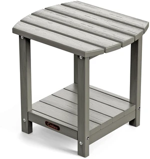 Adirondack Outdoor Side Table, 2-Tier Sturdy Patio End Table Weather Resistant, Morden Side Table for Patio, Pool, Porch, Grey Adirondack Outdoor Side Table, 2-Tier Sturdy Patio End Table Weather Resistant, Morden Side Table for Patio, Pool, Porch, Grey