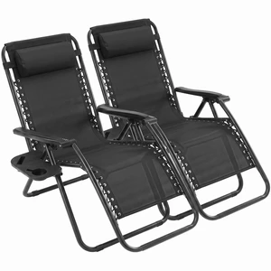 Zero Gravity Chairs Set of 2, Outdoor Folding Patio Lounge Chair with Cup Holder Tray, Portable Beach Camping Recliner for Poolside, Garden, Backyard, Lawn, Solid Black Zero Gravity Chairs Set of 2, Outdoor Folding Patio Lounge Chair with Cup Holder Tray, Portable Beach Camping Recliner for Poolside, Garden, Backyard, Lawn, Solid Black