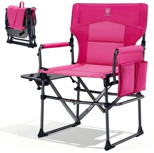 Camping Directors' Chair with Side Table, Portable Folding with Compact Size, Heavy Duty Lawn Chair with Pocket for Camping, Lawn, Sports and Fishing, 400lbs, Pink Camping Directors' Chair with Side Table, Portable Folding with Compact Size, Heavy Duty Lawn Chair with Pocket for Camping, Lawn, Sports and Fishing, 400lbs, Pink