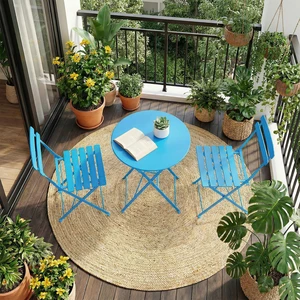 Folding Bistro Table and Chairs Set of 2, Blue | 3 Pieces Patio Bistro Set, No Assembly Need, Outdoor/Indoor Patio Furniture Set, Suitable for Balcony Yard Garden Folding Bistro Table and Chairs Set of 2, Blue | 3 Pieces Patio Bistro Set, No Assembly Need, Outdoor/Indoor Patio Furniture Set, Suitable for Balcony Yard Garden