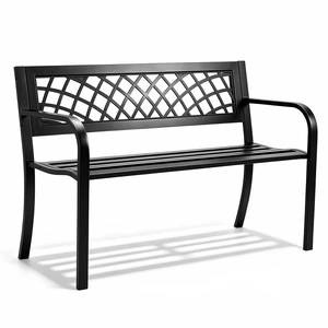 Outdoor Bench, 46" Iron Steel Frame Garden Park Bench with Mesh Pattern and Plastic Backrest Armrests, Patio Bench for Garden, Park, Yard, Front Porch Outdoor Bench, 46" Iron Steel Frame Garden Park Bench with Mesh Pattern and Plastic Backrest Armrests, Patio Bench for Garden, Park, Yard, Front Porch