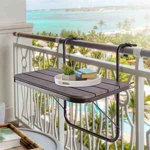 Balcony Railing Table Outdoor Hanging Folding Brown Aluminium Metal Side Table Adjustable 23.6"L x 15.7"W Balcony Railing Table Outdoor Hanging Folding Brown Aluminium Metal Side Table Adjustable 23.6"L x 15.7"W