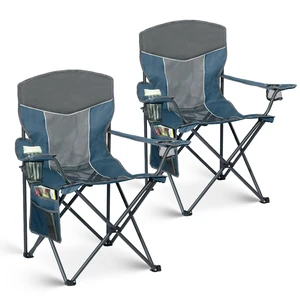 Oversized XL Camping Chair 2-Pack with Mesh Back, Blue | Ventilated Design, Practical Cup Holder & Side Pocket, Stable Steel Construction, Lightweight Folding Design for Outdoor Oversized XL Camping Chair 2-Pack with Mesh Back, Blue | Ventilated Design, Practical Cup Holder & Side Pocket, Stable Steel Construction, Lightweight Folding Design for Outdoor
