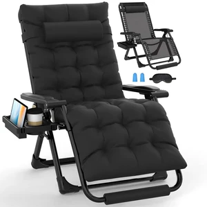 Oversized Zero Gravity Chairs XL, 29in Padded Recliner Chair, Black | Reclining Lounge Chair, Folding Anti Gravity Chairs w/Aluminum Alloy Lock,Headrest,Cup Holder, Support 440lbs,for Lawn Patio Oversized Zero Gravity Chairs XL, 29in Padded Recliner Chair, Black | Reclining Lounge Chair, Folding Anti Gravity Chairs w/Aluminum Alloy Lock,Headrest,Cup Holder, Support 440lbs,for Lawn Patio