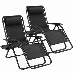 Zero Gravity Chairs Set of 2, Folding Lounge Recliner Chair | Portable Lawn Camping Recliner with Adjustable Pollow, Mesh Back, Cup Holder Trays for Pool Beach Patio, Modern Black Zero Gravity Chairs Set of 2, Folding Lounge Recliner Chair | Portable Lawn Camping Recliner with Adjustable Pollow, Mesh Back, Cup Holder Trays for Pool Beach Patio, Modern Black
