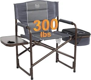 Lightweight Camping Chair, Portable Laurel Director's Chair with Foldable Side Table, Cooler Bag & Mesh Pocket, Compact Outdoor Folding Lawn Chair, Supports 300lbs, Grey Lightweight Camping Chair, Portable Laurel Director's Chair with Foldable Side Table, Cooler Bag & Mesh Pocket, Compact Outdoor Folding Lawn Chair, Supports 300lbs, Grey