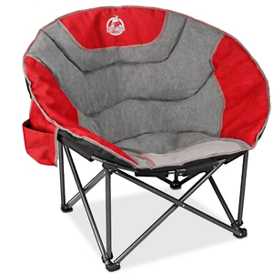 XXL Camping Moon Chair,Oversized Round Chair,Folding Padded Saucer w/Side Pocket,500lbs Capacity for Outdoor Hiking Fishing Picnic Lawn,Red&Grey XXL Camping Moon Chair,Oversized Round Chair,Folding Padded Saucer w/Side Pocket,500lbs Capacity for Outdoor Hiking Fishing Picnic Lawn,Red&Grey