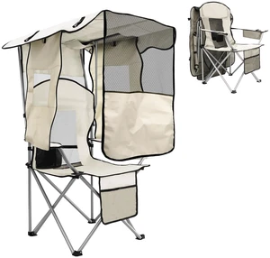 Camping Chair with Canopy Shade Portable Folding Beach Chairs with Cooler, Mesh Backrest, Cup Holder, and Pocket for Camping, Fishing, Beach, and Sports,White Camping Chair with Canopy Shade Portable Folding Beach Chairs with Cooler, Mesh Backrest, Cup Holder, and Pocket for Camping, Fishing, Beach, and Sports,White