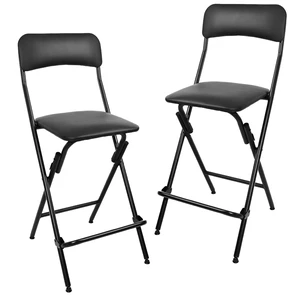 HOME Folding Bar Stool with Backrest,25 Inch Leather Padded Counter Height Foldable Stool,Tall Folding Stool Chair for Gardening Kitchen Shop Cafe, Black (2 Pack) HOME Folding Bar Stool with Backrest,25 Inch Leather Padded Counter Height Foldable Stool,Tall Folding Stool Chair for Gardening Kitchen Shop Cafe, Black (2 Pack)
