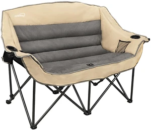 Double Folding Camping Chair Fully Padded Loveseat Camping Couch Oversized 2 Person Lawn Chair Sofa w/Cup Holder,Wine Glass Holder,Mesh Storage for Patio Picnic Beach,Support 600lbs,Beige Double Folding Camping Chair Fully Padded Loveseat Camping Couch Oversized 2 Person Lawn Chair Sofa w/Cup Holder,Wine Glass Holder,Mesh Storage for Patio Picnic Beach,Support 600lbs,Beige