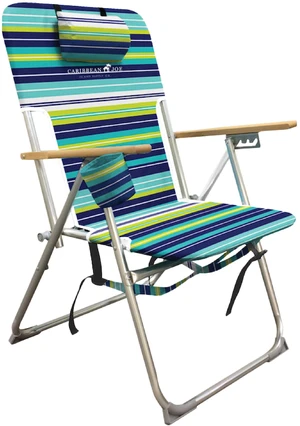 Folding Beach Chair, 4 Position Portable Backpack Foldable Camping Chair with Headrest, Cup Holder, and Wooden Armrests (Blue, Lime Stripe, 300lbs Capacity) Folding Beach Chair, 4 Position Portable Backpack Foldable Camping Chair with Headrest, Cup Holder, and Wooden Armrests (Blue, Lime Stripe, 300lbs Capacity)