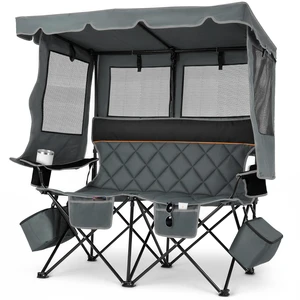 Double Camping Chair with Canopy, 660lbs Folding Loveseat with Shade | Oversized Double Beach Chair with Umbrella with 2 Cooler Bags, Side Pockets and Cup Holders for Camping Beach Fishing Double Camping Chair with Canopy, 660lbs Folding Loveseat with Shade | Oversized Double Beach Chair with Umbrella with 2 Cooler Bags, Side Pockets and Cup Holders for Camping Beach Fishing