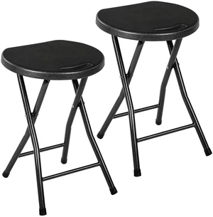 Folding Stool 2-Pack, 18" HDPE Foldable Stool with Iron X-Frame, Solid Bottom Support, 500 lbs Capacity, Lightweight with Handle, Easy Clean, Anti-Slip Feet for Indoor Outdoor, Black