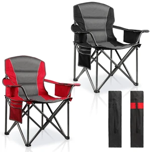 2 Pack Padded Oversized Camping Chairs for Adults,Heavy Duty Support 400 Lbs,Folding Portable Lawn Chair w/Cup Holder,Cooler Bag,Side Pocket,Perfect for Outdoor Picnic,Hiking(Red&Black) 2 Pack Padded Oversized Camping Chairs for Adults,Heavy Duty Support 400 Lbs,Folding Portable Lawn Chair w/Cup Holder,Cooler Bag,Side Pocket,Perfect for Outdoor Picnic,Hiking(Red&Black)