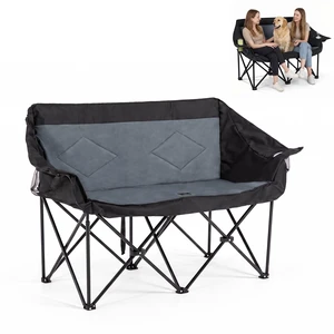 Oversized Double Camping Chairs 2 Person Folding Loveseat,Grey | Heavy Duty Camp Couch with Cup Holders & Large Pockets Carry Bag, Portable Outdoor Lawn Chair for Sports Fishing Beach