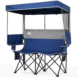 Camping Chair with Canopy- Folding Double Loveseat Chair with Adjustable Shade