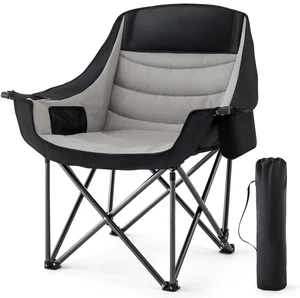 Padded Camping Chair for Adults Heavy Duty Oversized Portable Folding Camp Chair with Cup Holder Cooler Pockets 500lbs Support for Outdoor Beach Fishing Garden (Black & Light Gray) Padded Camping Chair for Adults Heavy Duty Oversized Portable Folding Camp Chair with Cup Holder Cooler Pockets 500lbs Support for Outdoor Beach Fishing Garden (Black & Light Gray)