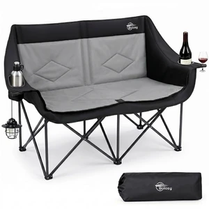Oversized Double Camping Chair 2 Person Folding Loveseat | Heavy Duty Camp Couch with Cup Holders & Large Pockets, Portable Outdoor Lawn Chair 650lbs for Sports Fishing Beach, Black Oversized Double Camping Chair 2 Person Folding Loveseat | Heavy Duty Camp Couch with Cup Holders & Large Pockets, Portable Outdoor Lawn Chair 650lbs for Sports Fishing Beach, Black