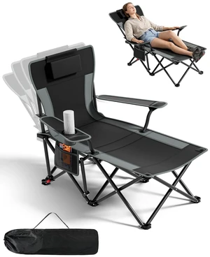 Camping Chair with Foot Rest 4-Level Folding Reclining Beach Chairs | 6-Point Stable Footrest, 500lb Capacity, Detachable Pillow, 105°-160° Recliner, Cup Holder, Side Pocket, for Beach Lawn Patio Camping Chair with Foot Rest 4-Level Folding Reclining Beach Chairs | 6-Point Stable Footrest, 500lb Capacity, Detachable Pillow, 105°-160° Recliner, Cup Holder, Side Pocket, for Beach Lawn Patio