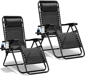Zero Gravity Chairs Set of 2, Adjustable Lounge Chair Outdoor Recliner, Folding Reclining Lawn Chair, Anti Gravity Chair with Pillow & Cup Holder for Pool Camping Sunbathing Beach Patio Zero Gravity Chairs Set of 2, Adjustable Lounge Chair Outdoor Recliner, Folding Reclining Lawn Chair, Anti Gravity Chair with Pillow & Cup Holder for Pool Camping Sunbathing Beach Patio