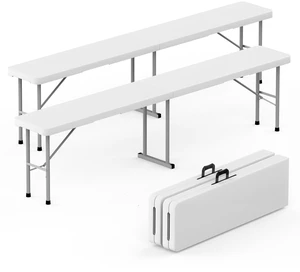 Folding Bench 6 ft, 2Pcs Foldable Plastic Bench with Handle & HDPE Tabletop | Portable Bench Seat, Indoor Outdoor Use, for Picnic Party Camping, White Folding Bench 6 ft, 2Pcs Foldable Plastic Bench with Handle & HDPE Tabletop | Portable Bench Seat, Indoor Outdoor Use, for Picnic Party Camping, White