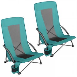Set of 2 Portable Beach Chairs, High Backrest, Cup Holder | Heavy-Duty Chairs for Adults, Max. Load 330 lb Each, Lightweight, Green and White, SANDY Collection UGCB067C01 Set of 2 Portable Beach Chairs, High Backrest, Cup Holder | Heavy-Duty Chairs for Adults, Max. Load 330 lb Each, Lightweight, Green and White, SANDY Collection UGCB067C01