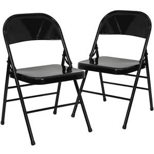 Hercules Metal Folding Chair, Black, 2-Pack | Triple Braced, Double-Hinged