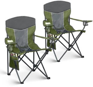 Oversized XL Camping Chair 2-Pack with Mesh Back, Green | Ventilated Design, Practical Cup Holder & Side Pocket, Stable Steel Construction, Lightweight Folding Design for Outdoor Oversized XL Camping Chair 2-Pack with Mesh Back, Green | Ventilated Design, Practical Cup Holder & Side Pocket, Stable Steel Construction, Lightweight Folding Design for Outdoor