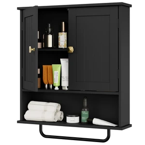 Bathroom Cabinet Wall Mounted Medicine Cabinets with Towels Bar (Black) | Over The Toilet Storage Cabinet with 2 Doors and Adjustable Shelf, White Wall Cabinet for Bathroom Laundry Kitchen Bathroom Cabinet Wall Mounted Medicine Cabinets with Towels Bar (Black) | Over The Toilet Storage Cabinet with 2 Doors and Adjustable Shelf, White Wall Cabinet for Bathroom Laundry Kitchen
