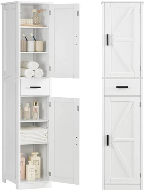 67 Tall Bathroom Cabinet with 6 Shelves & 1 Drawer, Narrow Storage Cabinet with Adjustable Shelves, Silm Cabinet for Living Room, Kitchen, White 67 Tall Bathroom Cabinet with 6 Shelves & 1 Drawer, Narrow Storage Cabinet with Adjustable Shelves, Silm Cabinet for Living Room, Kitchen, White