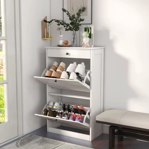 Shoe Cabinet with 2 Flip Drawers, Slim Shoe Storage Cabinet, White | Freestanding Hidden Shoe Organizer with Drawer, Pet-Proof Shoe Storage Organizer for Entryway Living Room Behind The Door Shoe Cabinet with 2 Flip Drawers, Slim Shoe Storage Cabinet, White | Freestanding Hidden Shoe Organizer with Drawer, Pet-Proof Shoe Storage Organizer for Entryway Living Room Behind The Door