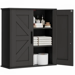 Bathroom Wall Cabinet, Medicine Cabinet with Adjustable Shelves | 3-Tier Wall Mounted Over Toilet Storage with Barn Doors, for Bathroom, Kitchen, Entryway, Laundry Room, Black, (7.9" D) Bathroom Wall Cabinet, Medicine Cabinet with Adjustable Shelves | 3-Tier Wall Mounted Over Toilet Storage with Barn Doors, for Bathroom, Kitchen, Entryway, Laundry Room, Black, (7.9" D)