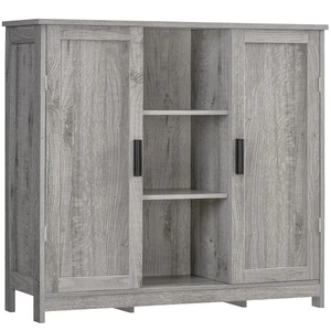 Storage Cabinet with 2 Doors and 4 Adjustable Shelves, Buffet Cabinet with Storage, Floor Cabinet for Living Room, Entryway, Kitchen, Rustic Gray Storage Cabinet with 2 Doors and 4 Adjustable Shelves, Buffet Cabinet with Storage, Floor Cabinet for Living Room, Entryway, Kitchen, Rustic Gray