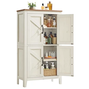 Farmhouse Storage Cabinet with 4 Barn Doors, Adjustable Shelves | Freestanding Kitchen Pantry, Bathroom Floor Cabinet, Dining Room, Living Room, Rustic White, LIRY Collection UBBK773W01 Farmhouse Storage Cabinet with 4 Barn Doors, Adjustable Shelves | Freestanding Kitchen Pantry, Bathroom Floor Cabinet, Dining Room, Living Room, Rustic White, LIRY Collection UBBK773W01