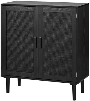 Buffet Cabinet, Rattan Sideboard Cabinet with 2 Magnetic Doors and Adjustable Shelves, Accent Sideboard Buffet with Wooden Legs & Power Cord Hole for Hallway, Entryway, Kitchen, Black Buffet Cabinet, Rattan Sideboard Cabinet with 2 Magnetic Doors and Adjustable Shelves, Accent Sideboard Buffet with Wooden Legs & Power Cord Hole for Hallway, Entryway, Kitchen, Black
