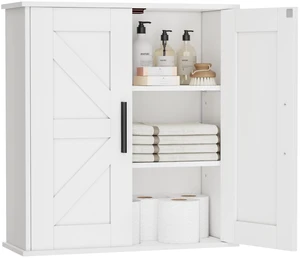 Bathroom Wall Cabinet, Medicine Cabinet with Adjustable Shelves | 3-Tier Wall Mounted Over Toilet Storage with Barn Doors, for Bathroom, Kitchen, Entryway, Laundry Room, White, (7.9" D) Bathroom Wall Cabinet, Medicine Cabinet with Adjustable Shelves | 3-Tier Wall Mounted Over Toilet Storage with Barn Doors, for Bathroom, Kitchen, Entryway, Laundry Room, White, (7.9" D)