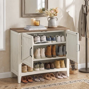 Shoe Storage Cabinet, 3Tier with HeightAdjustable Shelves | Shoe Storage Organizer, Fits 9-12 Pairs, 31.5 x 13.8 x 27.8 in, Rustic White and Honey Brown, LIRY Collection ULBC038W01 Shoe Storage Cabinet, 3Tier with HeightAdjustable Shelves | Shoe Storage Organizer, Fits 9-12 Pairs, 31.5 x 13.8 x 27.8 in, Rustic White and Honey Brown, LIRY Collection ULBC038W01