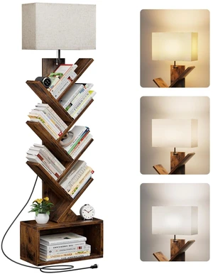 6 Tier Tree Bookshelf with Light, Bookcase, Rustic Brown | Narrow Tower Design, Storage Cabinet for Book Organization, Tall Floor Standing Use, Living Room, Bedroom and Home Office 6 Tier Tree Bookshelf with Light, Bookcase, Rustic Brown | Narrow Tower Design, Storage Cabinet for Book Organization, Tall Floor Standing Use, Living Room, Bedroom and Home Office