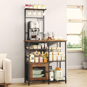 Bakers Rack with Storage - 27.56 x 11.81 x 54.92 in Coffee Bar Cabinet Organizer with 8 Hooks, Shelves & Cabinet Door, Coffee Station for Kitchen Dining Room, Microwave Stand, Espresso Bakers Rack with Storage - 27.56 x 11.81 x 54.92 in Coffee Bar Cabinet Organizer with 8 Hooks, Shelves & Cabinet Door, Coffee Station for Kitchen Dining Room, Microwave Stand, Espresso