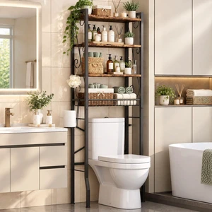 Over-The-Toilet Storage Rack 4-Tier Bathroom Shelf Toilet Organizer | Bathroom Storage with Adjustable Shelves and Basket Freestanding Above Toilet Shelf Space Saver for Room,Bedroom(Black+Brown) Over-The-Toilet Storage Rack 4-Tier Bathroom Shelf Toilet Organizer | Bathroom Storage with Adjustable Shelves and Basket Freestanding Above Toilet Shelf Space Saver for Room,Bedroom(Black+Brown)