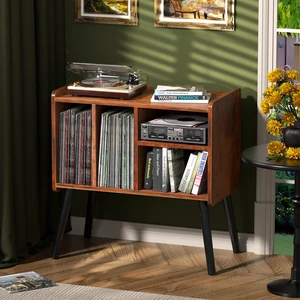 Record Player Table, Mid-Century Record Player Stand Hold Up to 150+ Albums | with Vinyl Storage Vinyl Record Cabinet with Adjustable Shelves, Wood Turntable Stand for Music Living Room (Brown) Record Player Table, Mid-Century Record Player Stand Hold Up to 150+ Albums | with Vinyl Storage Vinyl Record Cabinet with Adjustable Shelves, Wood Turntable Stand for Music Living Room (Brown)