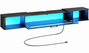Floating TV Stand with LED Light Power Outlet for TVs up to 75, Wall Mounted TV Shelf, Modern Media Console Entertainment Center Under TV, for Living Room Bedroom, Black BK36UDDS01G1 Floating TV Stand with LED Light Power Outlet for TVs up to 75, Wall Mounted TV Shelf, Modern Media Console Entertainment Center Under TV, for Living Room Bedroom, Black BK36UDDS01G1