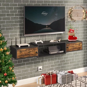 55" Floating TV Stand with Power Outlet, Modern Wall Mounted Media Console Shelf Cabinet for Under TV Storage, Entertainment Center, Living Room, Bedroom, Rustic Brown and Black BF11DS01 55" Floating TV Stand with Power Outlet, Modern Wall Mounted Media Console Shelf Cabinet for Under TV Storage, Entertainment Center, Living Room, Bedroom, Rustic Brown and Black BF11DS01
