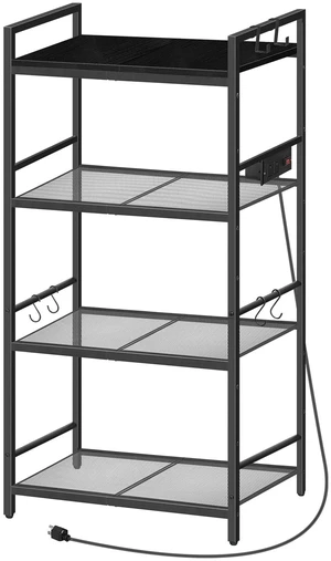 Bakers Rack with Power Outlet, Microwave Stand with Hooks, Multifunctional Storage Rack, Coffee Bar with Enclosure, Kitchen Storage Shelf, for Kitchen, Dining Room, Black BRHB40E01 Bakers Rack with Power Outlet, Microwave Stand with Hooks, Multifunctional Storage Rack, Coffee Bar with Enclosure, Kitchen Storage Shelf, for Kitchen, Dining Room, Black BRHB40E01